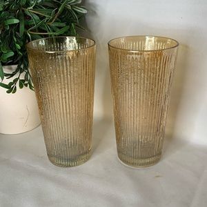 Set of 2 Jeannette Marigold Carnival glass Tree Bark variant 16oz Flat tumbler